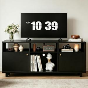 TV Stand for 55 Inch TV Entertainment Center with Storage Cabinets Tall Media Console TV Cabinet for Living Room, Black