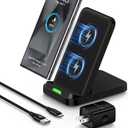 Wireless Charger Stand,15W Fast Desk Charging Station Android Wireless Charging Pad with Adapter for Motorola razr+2024//Edge,Galaxy S25/S24/S23,Pixel 9 8 7 (Black)
