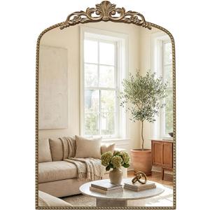 Vintage Gold Mirror, 30"x 40" Antique Gold Arched Wall Bathroom Mirrors