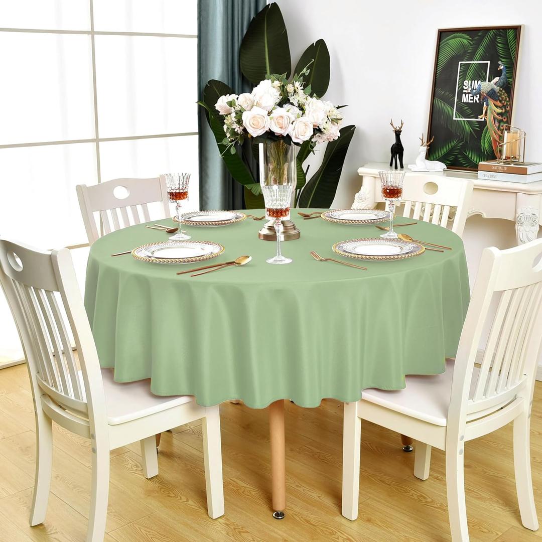 Sage Green Round Tablecloth - Waterproof Stain Resistant Wrinkle Free Table Cloth, 210GSM Polyester Washable Wipeable Table Cover for Party, Banquet, Indoor and Outdoor (60 inch, Circle)