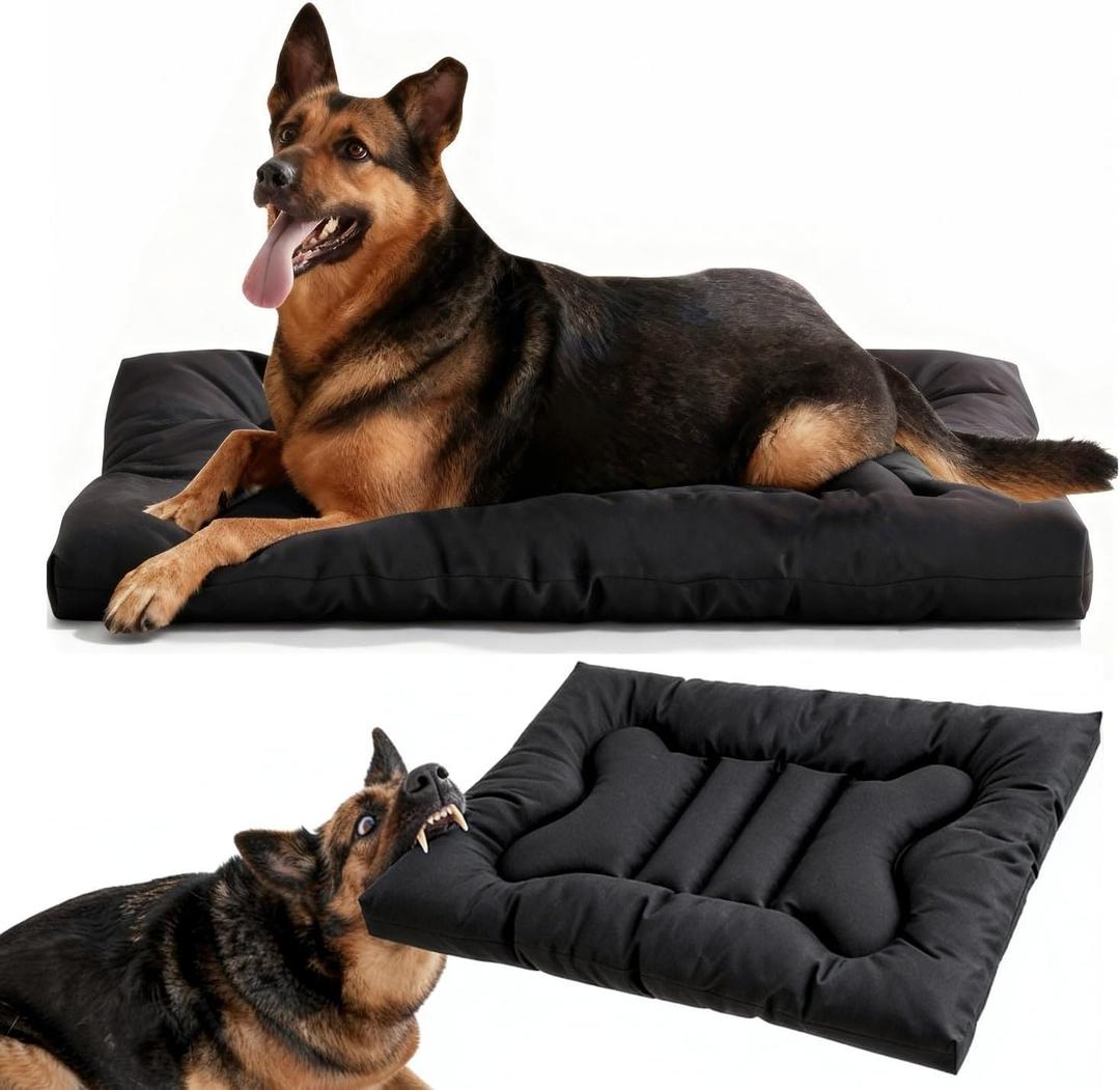 Chew Proof Dog Bed Indestructible for Large Size Durable Dog Crate Pad, Waterproof & Washable Tough Kennel Pet Mats for Aggressive Chewers (Black, L-22''x35'')