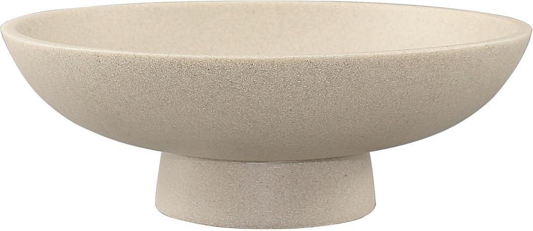 Modern Resin Pedestal Bowl  Large Fruit Bowl for Kitchen Counter, Catch All Bowl for Entryway Table, Stylish Key Bowl & Dining Centerpiece, Beige