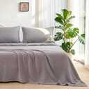 LUTBM Queen Sheet Set 100% Cotton Bed Sheets Gauze 4 Pcs Grey Muslin Sheets Set 16" Deep Pocket Sheet & Pillowcase Sets Breathable Boho Queen Soft Bedding Sets for All Season