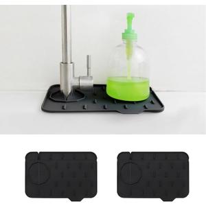 2-Pack Bytelive Silicone Sink Mat, Mini Sink Splash Guard and Soap Sponge Holder for Kitchen Countertop Protect with Self Draining Design (8.3" x 5.7", 2-Pack Black)
