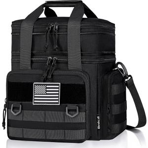 Tactical Lunch Box for Men, Expandable Large Insulated Lunch Bag for Adult, Heavy Duty Double Deck Lunch Cooler Bag with Shoulder Strap, Leakproof Soft Lunch Pail with American Flag - Black (16L)
