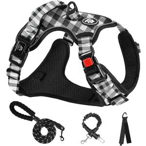 NESTROAD No Pull Dog Harness with Leash, Reflective No Choke Pet Vest Harness,Adjustable Soft Padded Dog Harness with Easy Control Handle for Medium Dogs(Checkered Black,Medium)