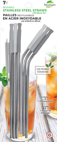 Biosmart Reusable Stainless Steel Straws With Silicone Tips 7 Pack
