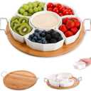 ZENFUN Chip and Dip Serving Set, 11'' Divided Serving Platters Tray for Party, 6-Compartment Removable Appetizer Snack Dishes, Round Sectional Serving Platter for Fruits, Condiment