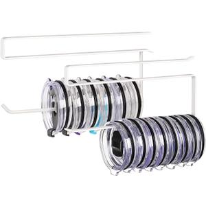 2 Pack Tumbler Lid Organizer, Horizontal Tumbler Lid Storage Hook Up to 20 Lids, Space Saving Cup Lid Holder Under Cabinet Tumbler Lid Hook for Kitchen Organizer, Paper Towel Hanger(Round&Flat, White)