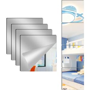 4 Pack Acrylic Mirrors for Wall,18 x 18 Inch Self Adhesive Frameless Small Mirror Tiles, Flexible Plastic Mirror Sheets for Bedroom Home Gym Door (18"X18"-4Pcs)