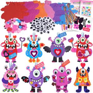 Ruicnte 24 Sets Valentines Day Crafts for Kids,DIY Valentine Foam Shapes Monster Ornaments Craft Kits,Holiday Hearts Monster Art Stickers for Kids Valentine's Cards Classroom Activities Gift Exchange