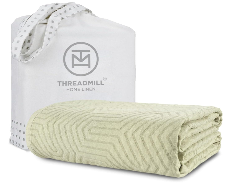 Threadmill Luxury Cotton Blankets for Queen Size Bed | All-Season 100% Cotton Queen Size Blanket | Aster Jacquard Cozy Lightweight, Soft Breathable Coverlet fits Full Size Bed, 90x92, Aster Sage Green