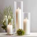 Sandraheer 12 White Pillar Candles and Clear Hurricane Glass Candle Holders | 6 Dripless Unscented Long Burn Candles and 6 Clear Glass Cylinder Vases 3 Sizes Ideal for Weddings Home and Party Decor