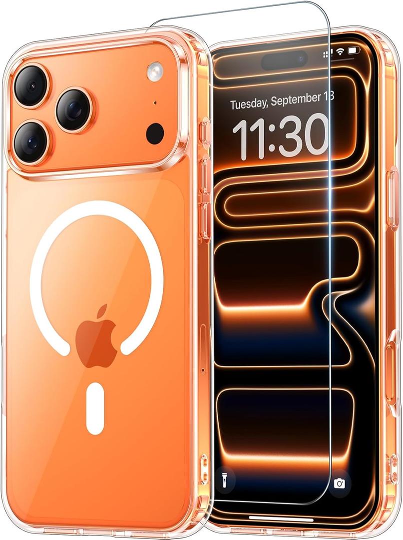 Temdan for iPhone 17 Pro Max Case Clear with Screen Protector, Compatible with Magsafe, Anti-Yellowing, Military-Grade Protection, Shockproof Slim Magnetic Phone Case Cover, Transparent