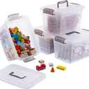 Citylife 4 Packs 6 QT Storage Bins with Lids Clear Plastic Bins with Grey Handle Stackable Storage Containers for Organizing