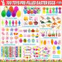 [ 6 Surprise Gold Eggs ] 100 Pack Prefilled Easter Eggs with Assorted Toys Inside, Truly Pre Filled Plastic Easter Egg Filles Fidget Toys Easter Hunt, Basket Stuffers Party Favors for Kids Boys Girls