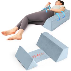 Positioning Wedge Pillow Side Sleeping Belt Connection, Limit Width Adjustable Bed Wedges Body Positioners for Back Pain Relief, Back Positioning Wedge for After Surgery, Anti Snoring (Lake blue)