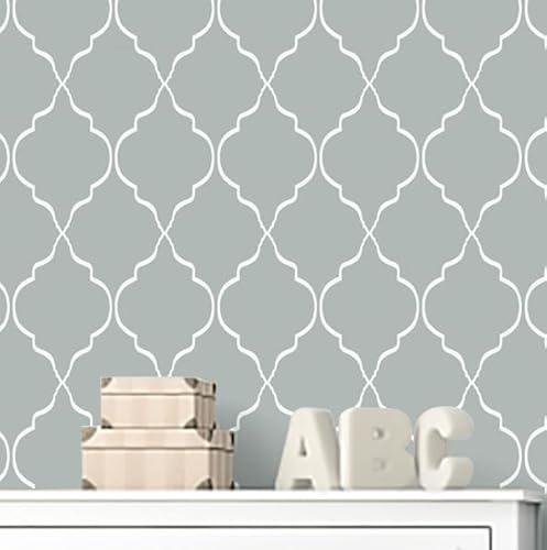 Pack Of 5 Fisoon Gray and White Wallpaper Trellis Contact Paper 17.3"x393.7" Modern Geometric Peel and Stick Wallpaper for Kitchen Cabinets and Drawer Lining