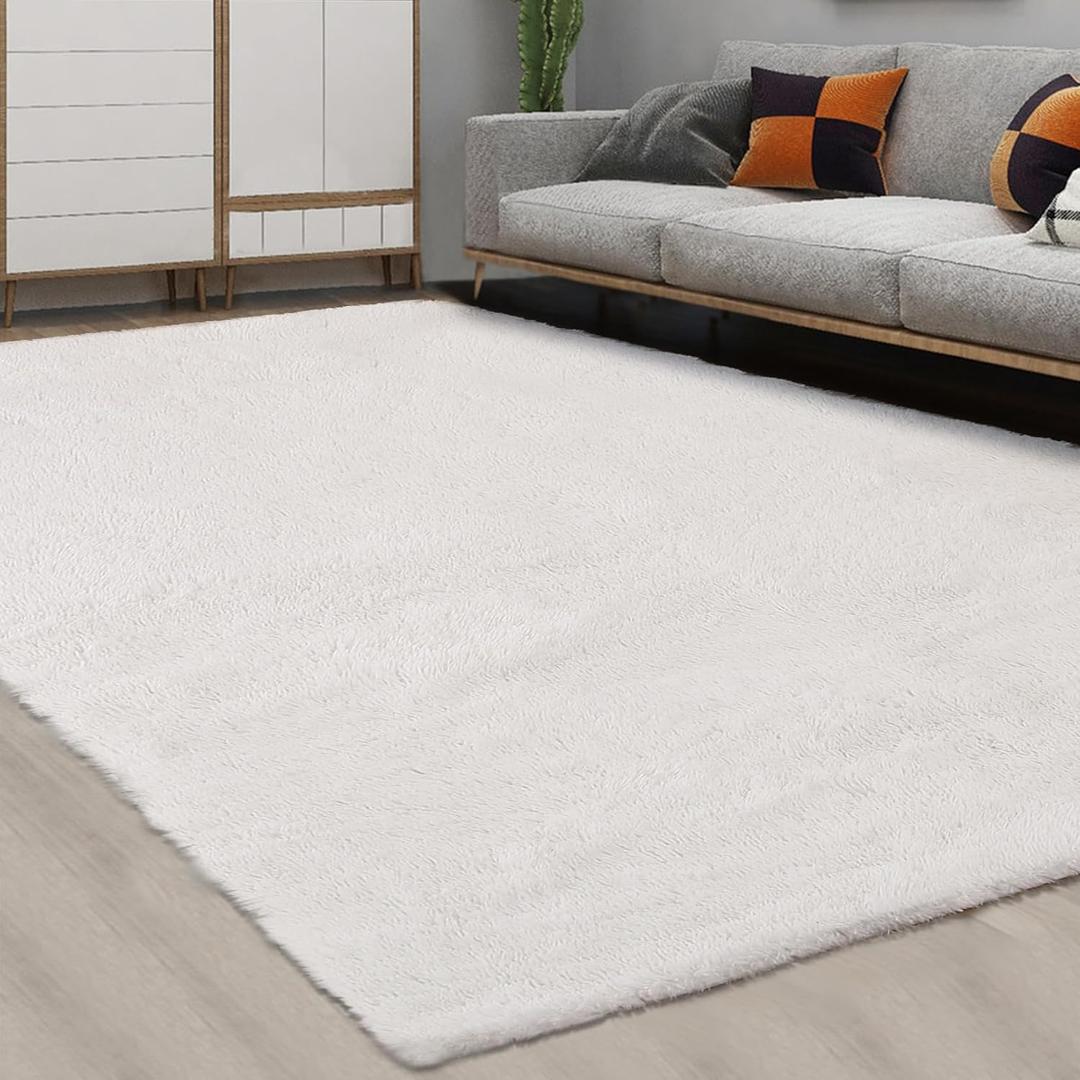 CAROMIO 10x13 Fluffy Area Rugs Extra Large Plush and Thick Faux Fur Shag Rug for Living Room Non-Slip Non-Shedding Accent Rug Carpet for Bedroom, Fuzzy Shaggy Rugs for Kids Nursery Dorm, White