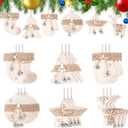 18 Pcs Rustic Christmas Wooden Ornament Set 4'' Farmhouse Elk Glove Star Wood Ornaments Neutral Wooden Xmas Tree Hanging Decorations with Burlap Rope Bell for Xmas Home Decor Winter Party