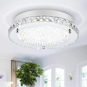 Crystal Flush Mount Ceiling Light Fixture 13.8" Hallway Lighting Fixtures Ceiling Crystal Ceiling Light Fixture Chrome for Kitchen, Bathroom, Bedroom, Closet