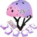 Kids Bike Helmet with DIY Stickers and Knee Pads Elbow Pads Wrist Guard Set for Ages 3-8-14 Toddler Boys Girls Helmet for Roller Skates Cycling Skateboarding Bicycle Scooter (Medium, Pink Violet)