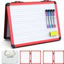 Dry Erase Board, 17x13 inch with 4 Sides Magnetic Whiteboard, A3 Foldable Small White Board with Lines, Perfect for Office, School, and Home. (Red)