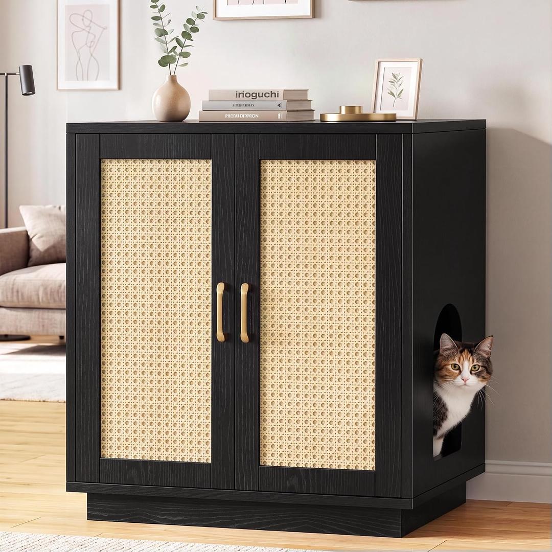 Cat Litter Box Enclosure Furniture-Hidden Storage, CLB0031BK