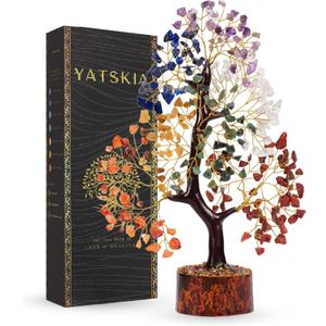 YATSKIA Chakra Crystal Tree - Handmade Healing Crystal Trees with 7 Chakra Stones - Decorative Tree of Life for Meditation, Feng Shui, and Home Decor - Unique Birthday Gifts for Women (Seven Chakra (Golden Wire))