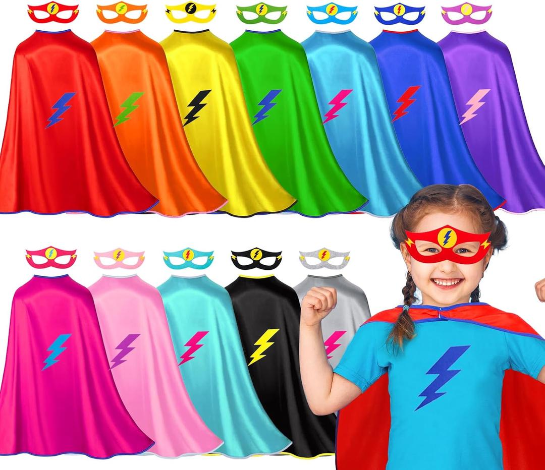 iROLEWIN Star Superhero-Capes and Masks for Kids Super-Hero Capes Bulk 12 Pack Toddler Dress-Up Costumes Halloween Party Toys (Red Blue Purple Green Black)