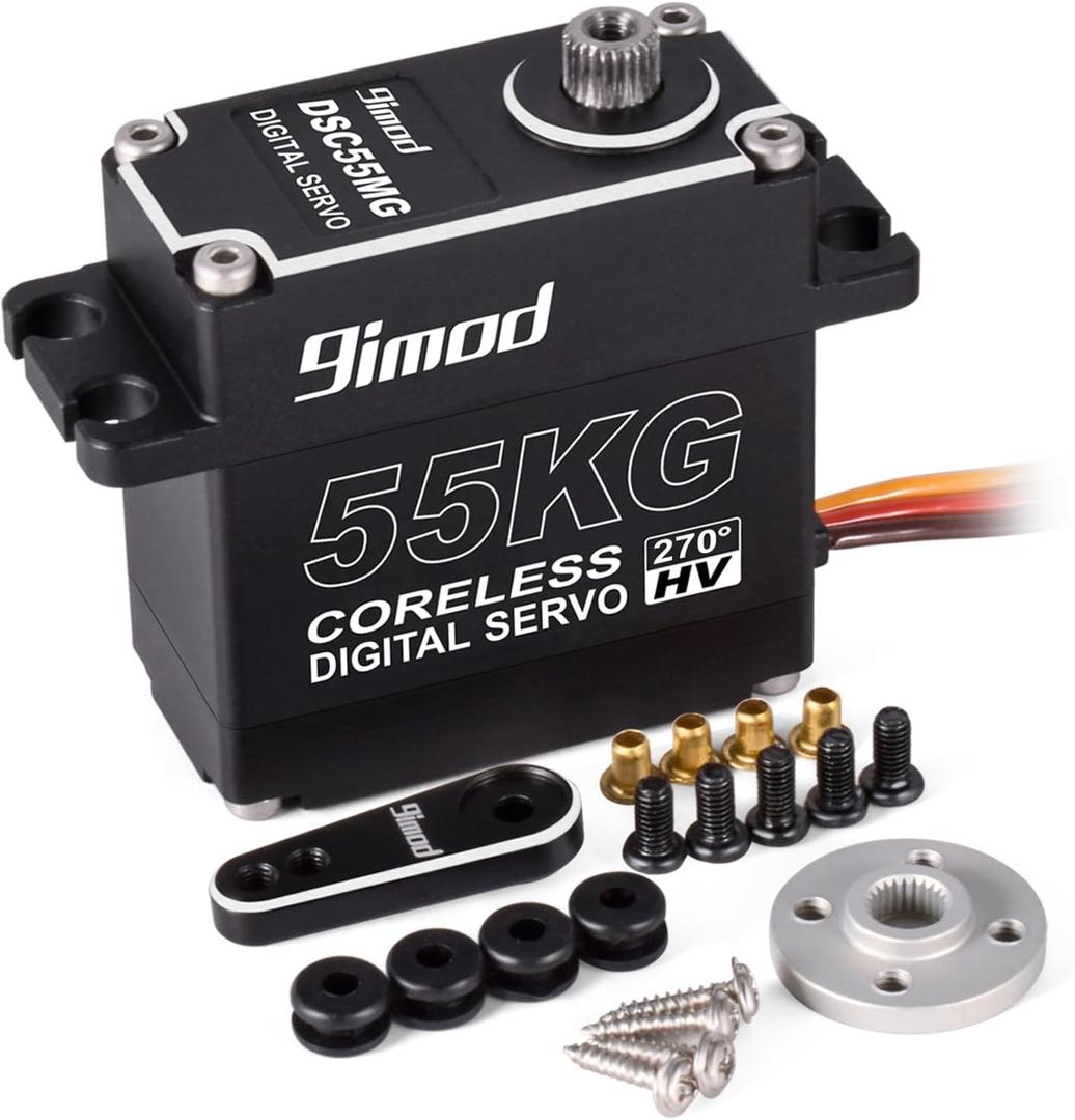 55KG High Torque Servo High Speed HV 8.4V Coreless RC Steering Servo Motors Stainless Steel Gear Low Profile Waterproof RC Crawler Servo for 1/8 1/10 1/12 Scale Cars DIY Robotic - 270 Degree