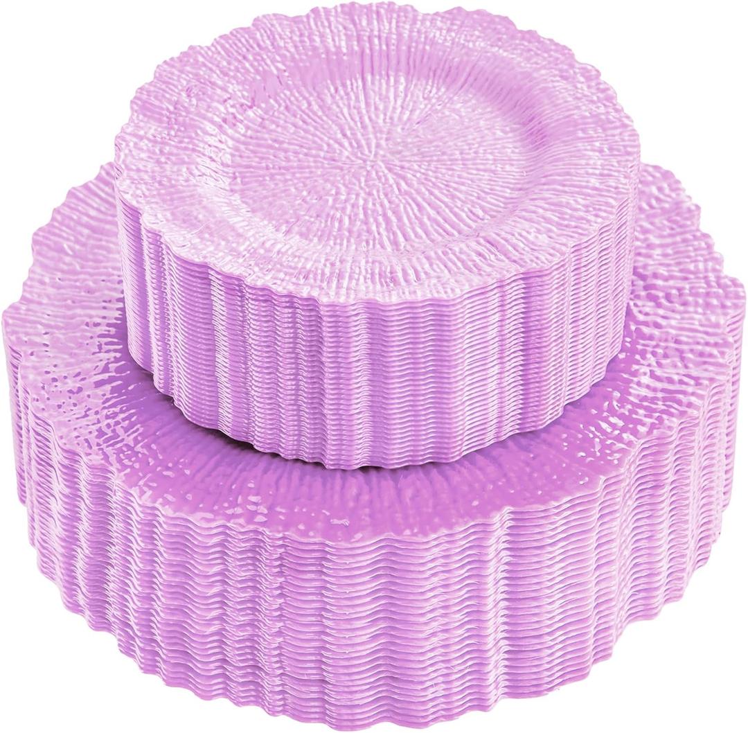SUT 60PCS Purple Plastic Plates - Plastic Plates for Party, Purple Plates Disposable Heavy Duty, Including 10 inch Dinner Plates, 7 inch Dessert Plates, Plastic Plates for Wedding&Party