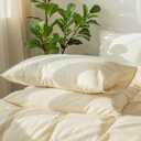 MooMee Bedding Pillowcases Pack of 2 100% Washed Cotton Linen Like Textured Breathable Durable Soft Comfy (Solid Cream White, Queen)
