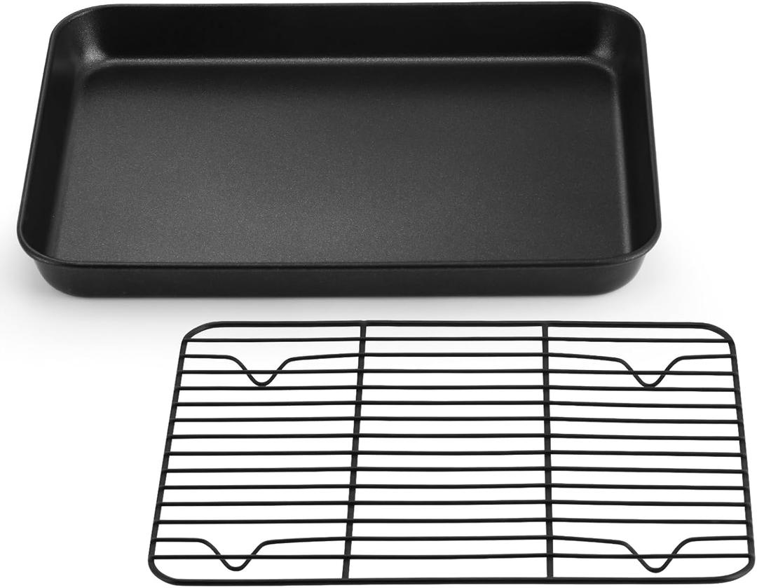 P&P CHEF Baking Oven Sheet Pan with Rack for Cookie, Nonstick Oven Tray and Cooling Rack for Baking & Roasting, Easy Clean, Black, 10.4 x 8 Inch P&P CHEF Baking Oven Sheet Pan with Rack for Cookie, Nonstick Oven Tray and Cooling Rack for Baking & Roasting, Easy Clean, Black, 10.4 x 8 Inch
