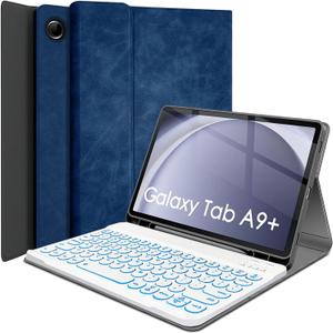 Backlit Keyboard Case for Samsung Galaxy Tab A9 Plus 11 Inch 2023 (SM-X210/X216/X218), 7 Colors Backlight Detachable Wireless Keyboard Protective Stand Case for 11 Galaxy Tab A9+ Tablet