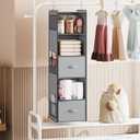 YOUDENOVA Hanging Closet Organizer, 5 Tier Hanging Closet Shelves with 6 Side Pockets and 2 Drawers, Light Grey