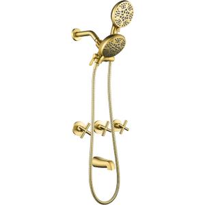 3 Handle Shower Faucet Set with Tub Spout Bathtub Shower Faucet Combo Set Shower System Complete Tub and Shower Trim Kit Shower Fixture Brushed Gold