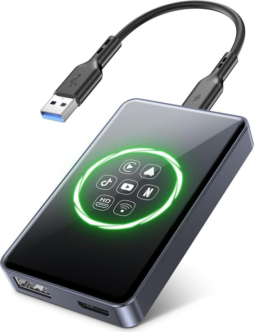 TDT 4-in-1 Wireless CarPlay Adapter& Android Auto Wireless Adapter, Magic Video Box Stream Netflix, YouTube, Disney+HDMI Output, USB Drive & TF Card Support Upgrade OEM Wired CarPlay (4+32GB)