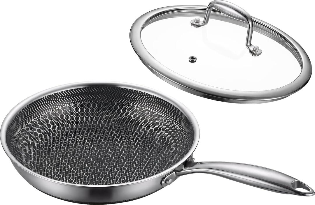 8" Non-Stick Frying Pan with Lid Tri-Ply Stainless Steel Pan with Stay-Cool Handle Oven & Dishwasher Safe For Induction, Ceramic & Gas Stovetops