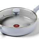 T-fal Refresh Ceramic, Ceramic Non Stick Jumbo Cooker w/Lid 5 Quart, Oven Broiler Safe 350F, Cookware, Kitchen, Deep Frying Pan w/Handle, Saute Pan, Healthy Cooking, Skillet, Pots and Pans, Blue (Artic Blue)