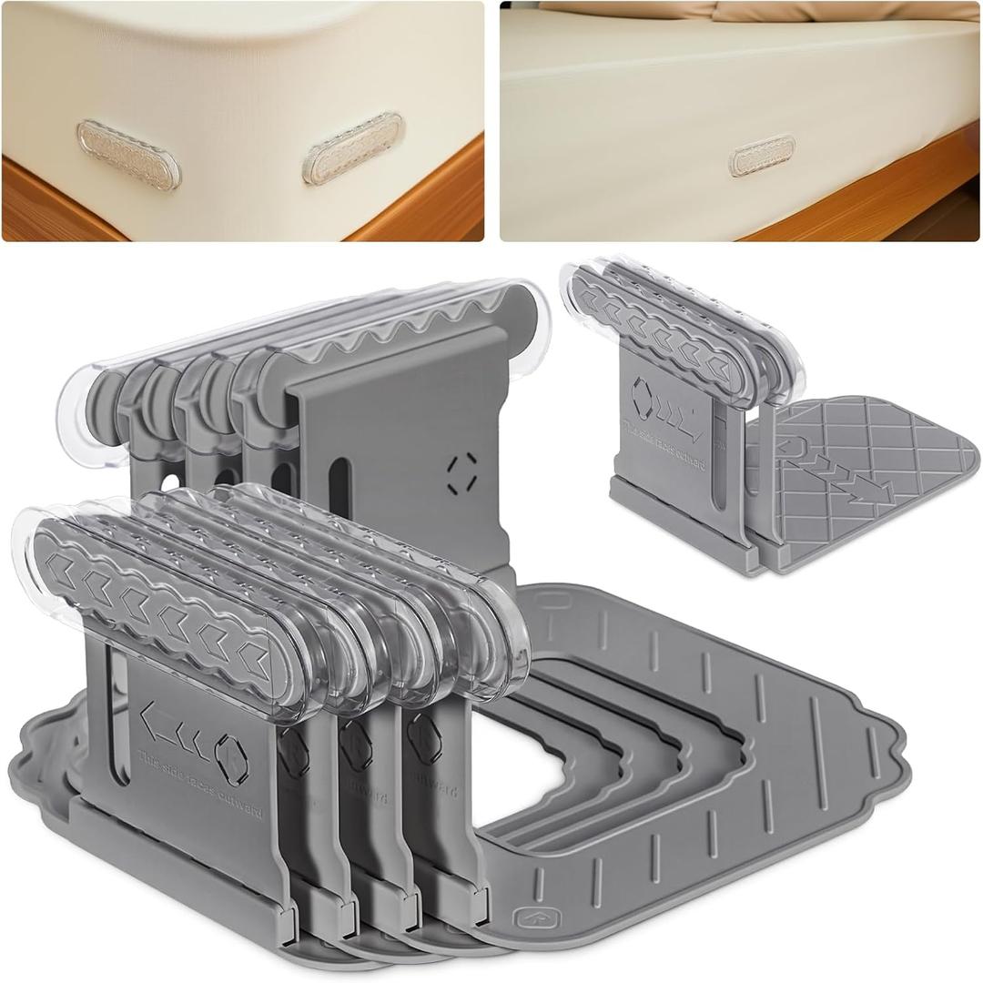 Bed Lock Sheet Holders Fit All Sheet Size, New Upgrade Sheet Straps Keep Sheets Firm & Tight, Bed Fitted Sheet Holder for Corners, Sheet Clips, Mattress Sheet Holder Strap, Sheet Secure Lock Fasteners (Dark Grey+Clear Slider Lock)