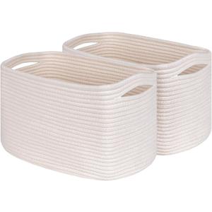 Off White Storage Cubes Baskets Bins for Shelves - Set of 2 Rectangular Closet Organizers, Woven Rope Baskets for Baby Nursery (2pcs-13"D x 10"W x 8.26"H)
