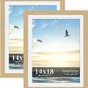 14x18 Picture Frame Set of 2, Wood Frame with Real Glass, Wide Border | Displays 12x16 with Mat or 14x18 without Mat, Horizontal or Vertical Wall Mount, Natural Oak for Gallery Walls