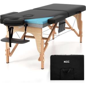 KCC Memory Foam Massage Table Premium Portable Foldable Massage Bed Height Adjustable, 84 Inches Long 28 Inchs Wide Home Salon Spa Bed Tattoo Table with Accessories &Carrying Case, Easy Set Up (Black)