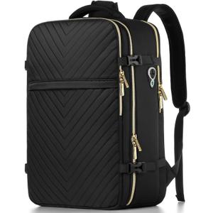 Large Carry On Travel Backpack - Flight Approved Waterproof Anti-Theft Luggage Daypack for Women Men Fit 17 Inch Laptop Business Weekender Overnight Backpack College Bag Personal Item Size Black