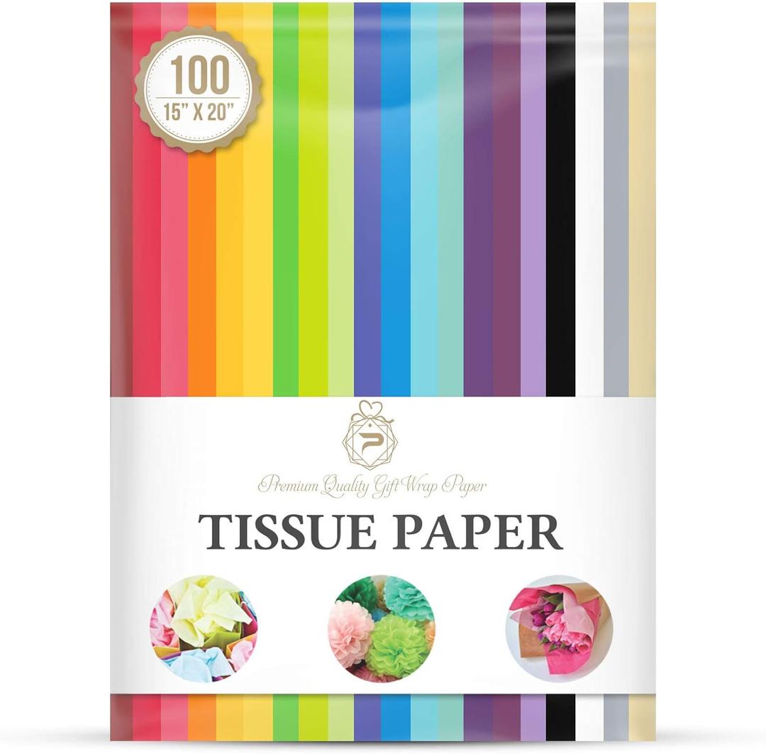 2 x Tissue Paper for Gift Wrapping (100 Sheets) 20 Assorted Colors, Gift Bags, Packaging, Floral, Birthday, Holidays, Christmas, Halloween, and DIY Crafts
