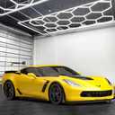 Updated Bigger Size Hexagon LED Garage Light: Ultra-Bright Hex Ceiling Lights, Hexagon led Lights for Garage Warehouse Workshop Gym Basement (14 Hex / with Rectangle Frame)