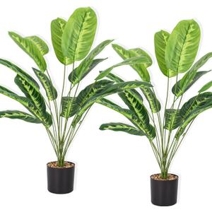 Artificial Plants Fake Banana Tree with Green Leaves 32" Bird of Paradise Plantas Artificiales Decorativas Faux Tropical Plants Greenery Family Garden Office Indoor Outside Decor 2Pcs (Yellow)