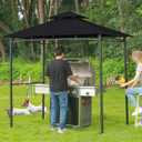FAB BASED 5x8 Grill Gazebo, All-Weather Steel Construction, Double Tiered & Resistance Canopy Roof, Metal Serving Shelves, 2 LED and Bottle Opener for Patio, Backyard, BBQ (Black)