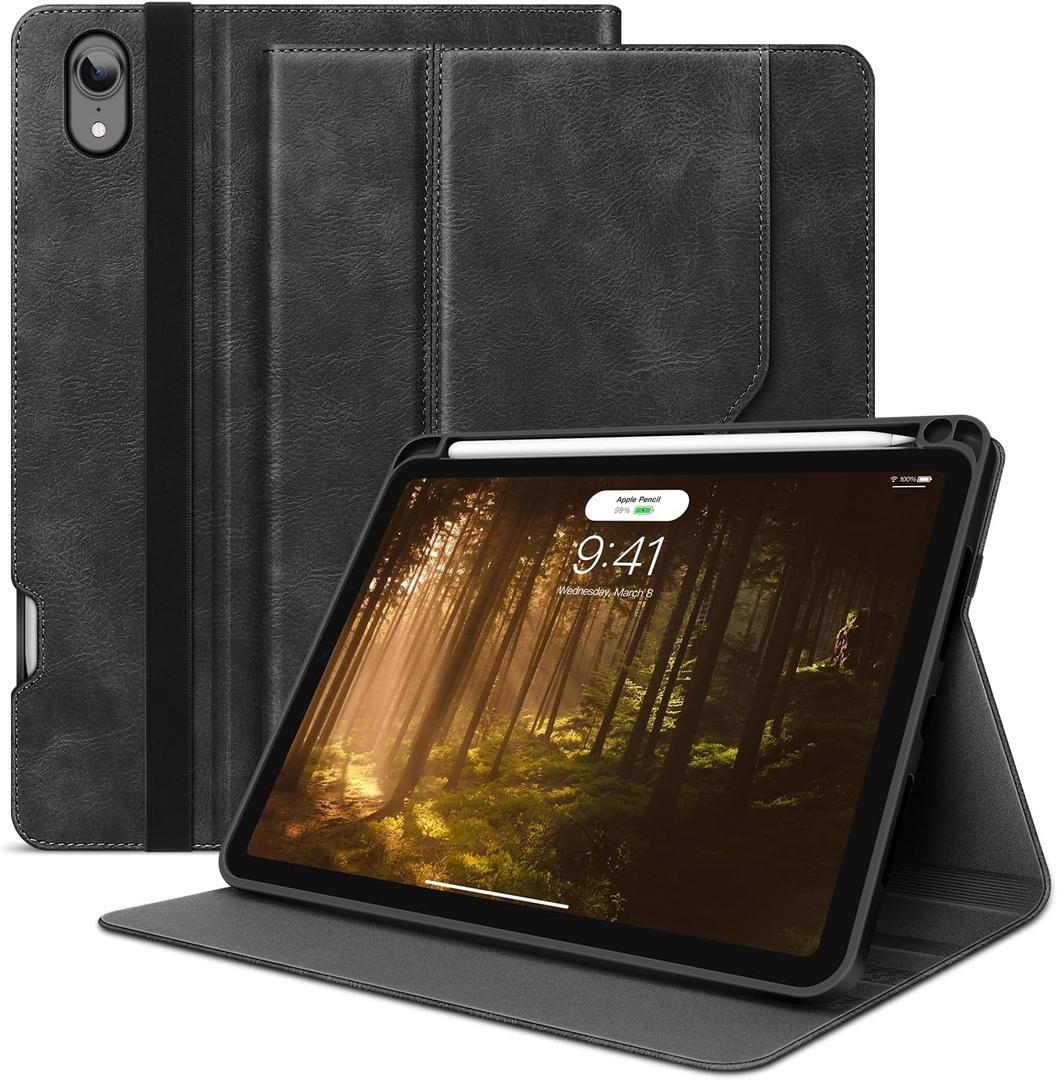 H HOLIMET Case for iPad mini 7 A17 Pro iPad mini 7th/6th (2024/2021) with Pencil Holder Pocket with Soft TPU Back Cover Sleep/Wake, Vegan Leather (BLACK)